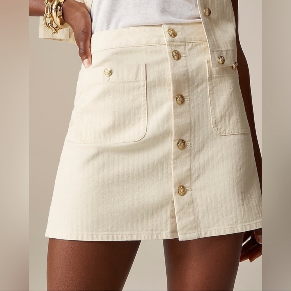 J. Crew Textured denim mini skirt in ecru Cream Gold Size 28 NWT